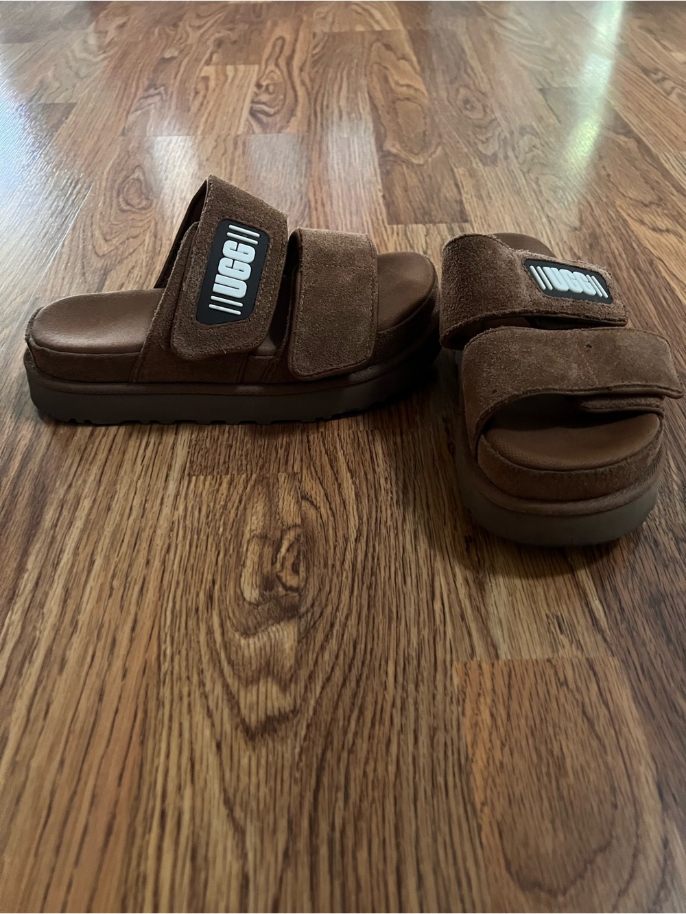 UGG Brown Suede Double-Strap Slide Sandals